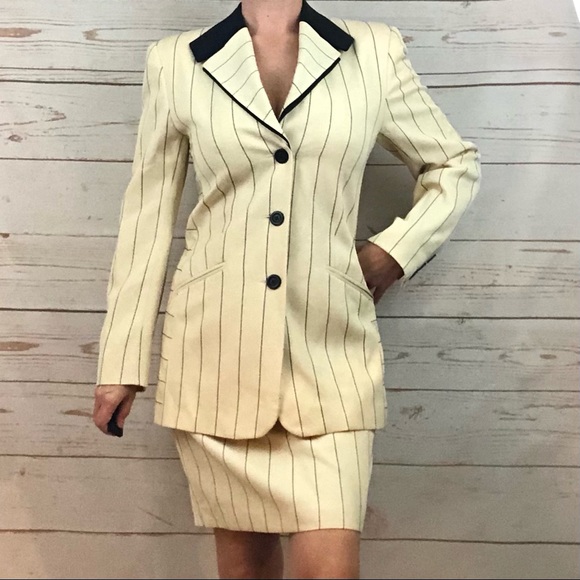 Vintage Escada Pinstriped Business Blazer Skirt Suit - Picture 3 of 15